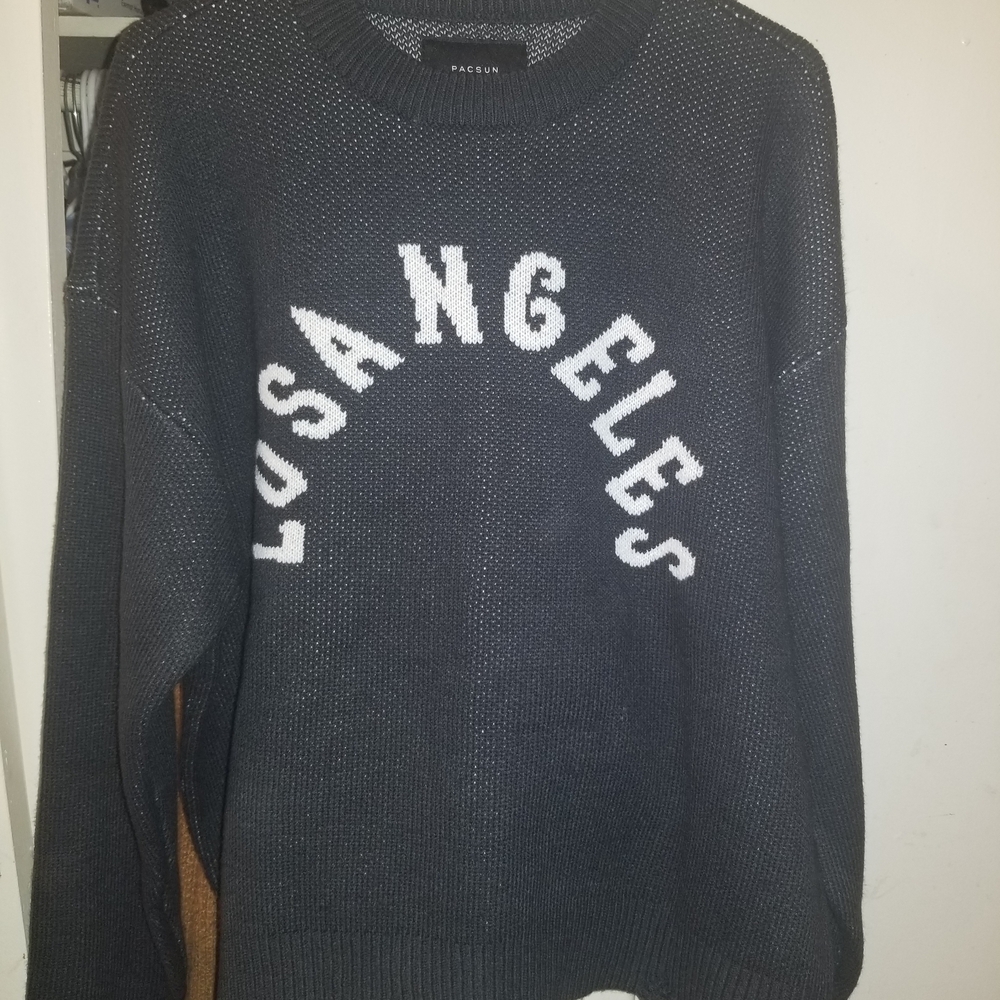 Pacsun Men's Gray Sweater - Los Angeles Design